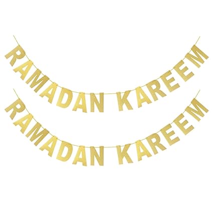 Amazon Com Havenport 2 Pack Gold Glitter Ramadan Kareem Banner