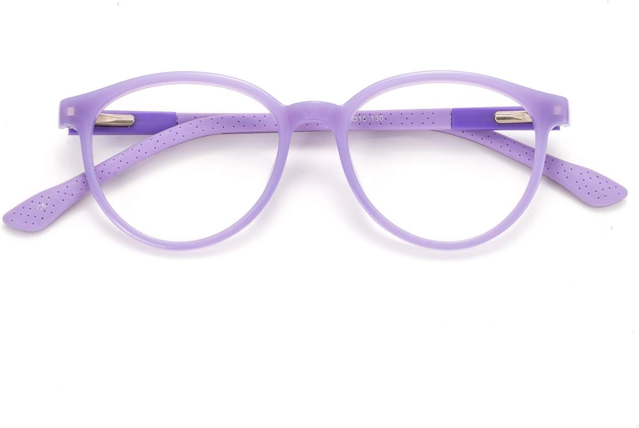 MARIDA Blue Light Blocking Glasses for Kids TR90 Flexible Round Frame Anti-Eyestrain Anti-Blue Light Anti-Glare Anti UV for Computer, Phones, TV, LED Lights Age 3-12 (Purple)