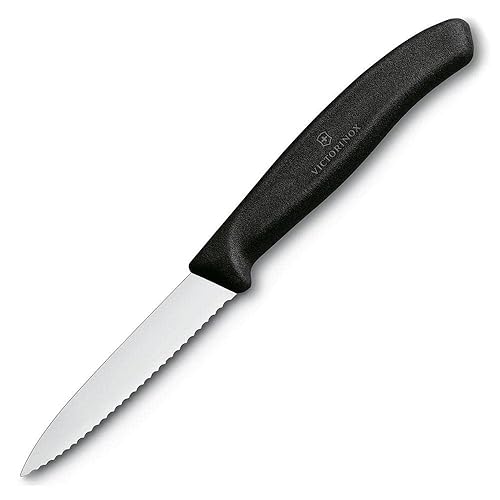 Victorinox 3.25 Inch Swiss Classic Paring Knife with Serrated Edge, Spear Point, Black