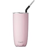 S'well Stainless Steel Tumbler with Straw and Slide-Open Lid, 24oz, Pink Topaz, Triple Layered Vacuum Insulated Containers Keeps Drinks Cold for 18 Hours and Hot for 5, BPA Free