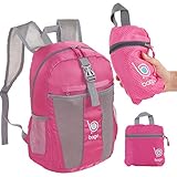 Bago Lightweight Backpack. Waterproof Collapsible Rucksack for Travel and Sports. Foldable and Packable Daypack for Adults, Teens and Children. 25l Pink