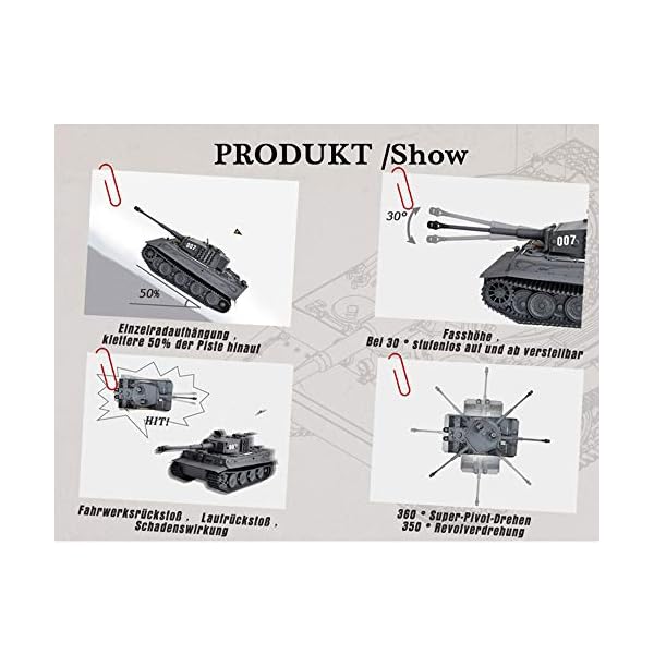HOOBEN New RC RTR-Panzer 1:10 Tiger1 späte Produktion Panzer halbes Metall Gelbe Version – Bild 6