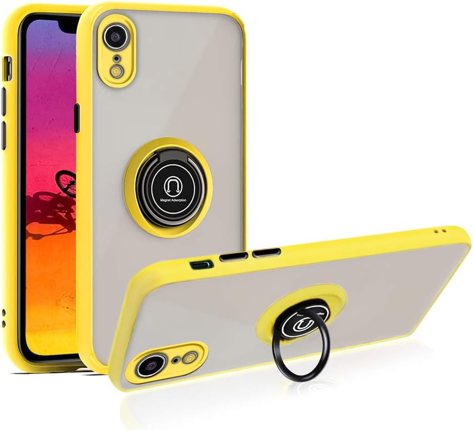 SOKAD iPhone Xr Case with Ring 6.1 inch, Anti-Scratch Case with 360 Degree Rotation Finger Ring Kickstand Work with Magnetic Car Mount Compatible for iPhone Xr (2018) - Yellow