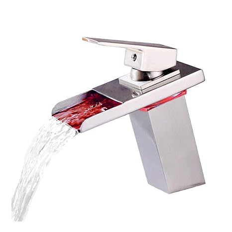 HENGMEI RGB LED Messing chrom Wasserhahn Wasserfall Waschtisch Armatur Waschtischarmatur Küchenarmatur für Badenzimmer Küchen