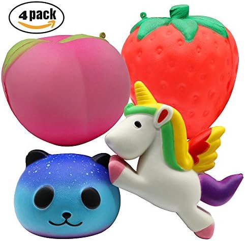 EFFIET Jumbo Squishies Pack Slow Rising Scented Kawaii Squishy Squeeze Toys Fruit Peach Strawberry Animal Panda Unicorn for Kids and Adults Stress and Anxiety Relief