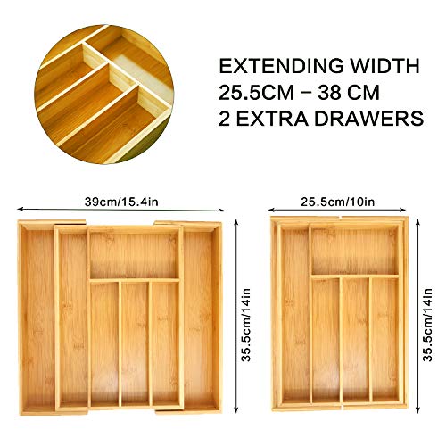 Expandable Utensil Drawer Organizer, Bamboo Cutlery Tray Utensil Organizer Adjustable Kitchen Drawer Insert, Silverware Flatware Organizer Utensil tray, Jewelry Showcase (7 Box)