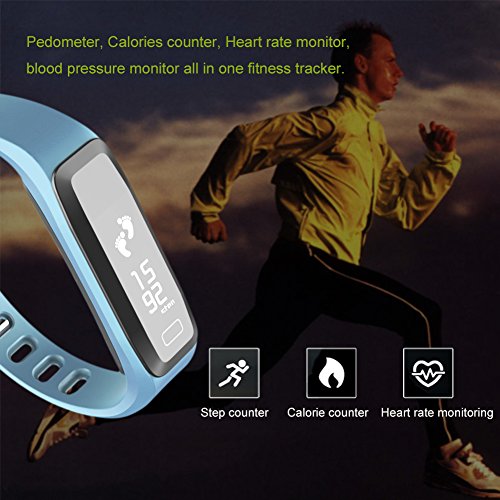 Fitness tracker 0.96 inch OLED touchscreen Smartband Heart Rate Blood Oxygen Pressure Monitor Pedometer watch Smart bracelet WristBand with weather forecast function For IOS Android Phone (G15-Blue)