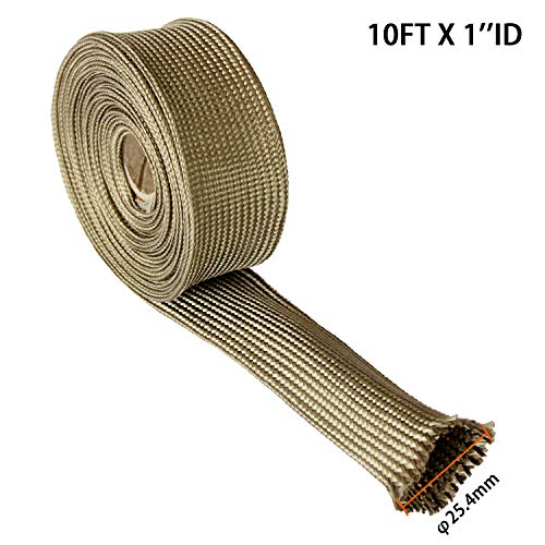 Titanium Fiberglass Heat Wrap Wire Shield Sleeve- 1" ID X 10' Adjustable Titanium Exhaust Heat Shield Spark Plug Wire Heat Shield Roll For Car&Auto Wire Loom Brake Line Cable line sleeve protection