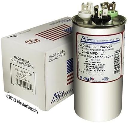 AMRAD ENGINEERINGUSA2225 Series Round USA-Made Motor Run Capacitor, 25/5 Mfd, 370/440 Vac-132337