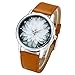 Top Plaza Black and White Lotus Flower Elegant Women Fashion Brown PU Leather Band Analog Quartz Wrist Watch-Brown