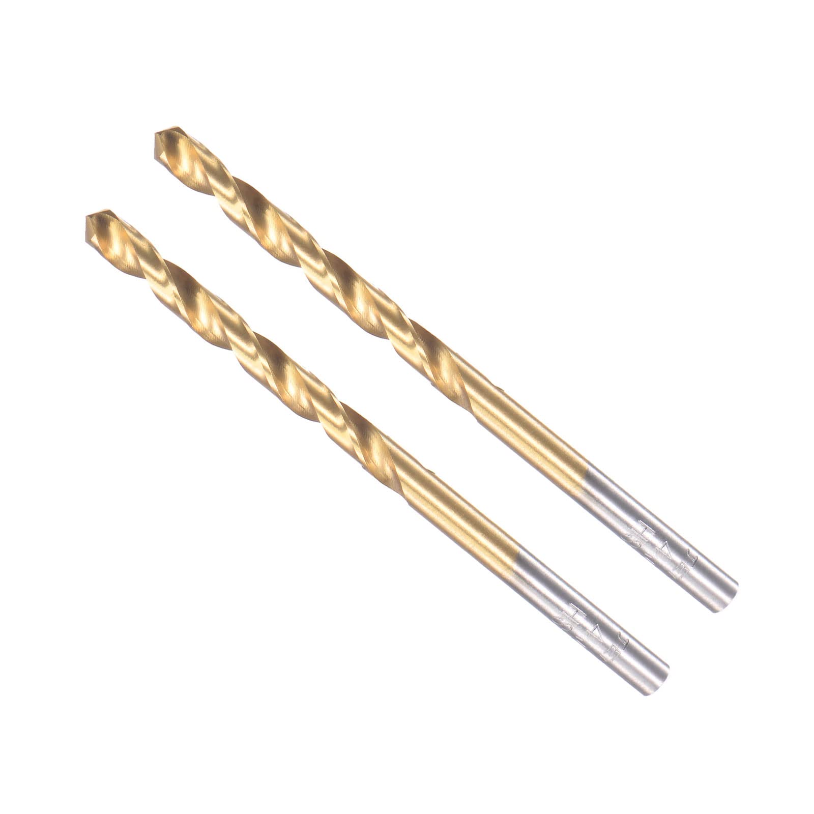 CoCud Twist Drill Bits, 4mm Drilling Diameter, Titanium Coated High Speed Steel 6542 Straight Round Shank - (Applications: for Stainless Steel Alloy Metal), 2-Pieces