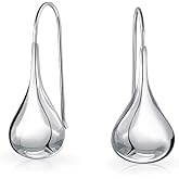 Simple Plain Puffed Teardrop Pear Shaped Rain Drop Earrings For Women Fishhook Threader Polish Sterling Silver