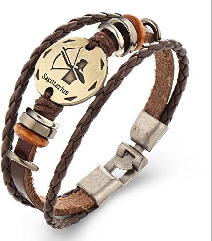 Multi Layered Bronze 12 Constellations Clasp Punk Bracelet Couple Bracelet ( PATTERN : Sagittarius )