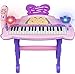 Kiddie Play Electronic 37-Key Toy Piano Keyboard for Kids with Real Working Microphone and Stool (Pink)