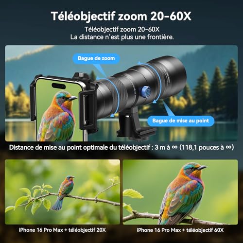Evil Eye Zoom Telephoto Lens 20-60X High Magnification/High Quality with Tripod Perfect for School Shows/Sports Days/Observation/Concerts