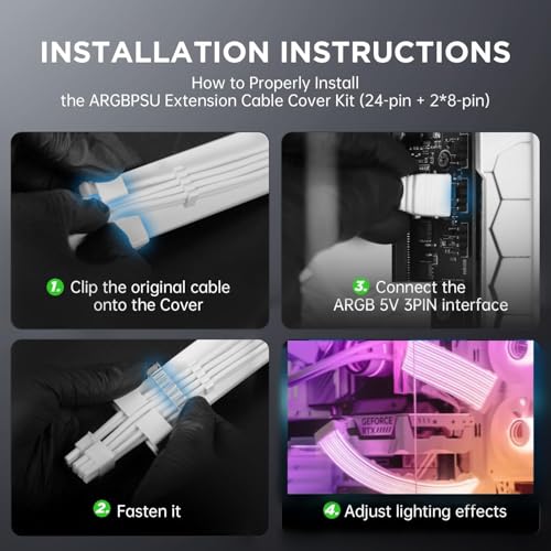 AsiaHorse Aurora-CO ARGB Cable Sleeves [Sheath Only – No Cables or Controller], Flexible ARGB Sheath Kit for Existing Power Cables 24-Pin / 2 x 8-Pin / 12+4-Pin Sync 5V 3-Pin