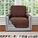 Sofa Shield Chair Slip Cover with Patented Strap, Large Cushion Protector, Reversible Stain and Dog Tear Resistant Slipcover, Quilted Microfiber 23” Seat, Washable Covers for Dogs Pets Kids, Chocolate