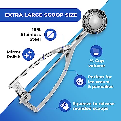 Jenaluca Extra Large Ice Cream Scoop 18/8 Stainless Steel (Extra