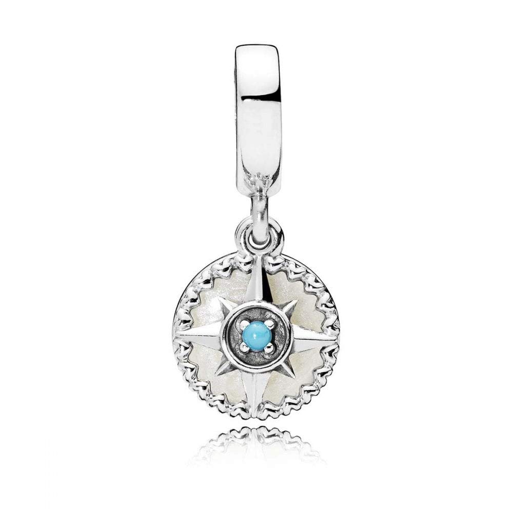 FGT Blue Compass Dangle CharmCompatible with Pandora Bracelets Necklaces Pendant Sterling Silver Follow Your Dream Sister Wife Best Friend