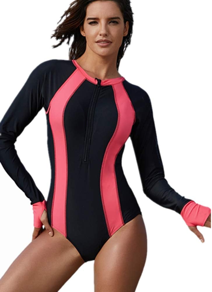 Ouregrace Womens Printed Zip Front Half Sleeve/Long Sleeve One Piece Swimsuit Swimwear