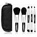 Miracos Makeup Portable Mini Face Makeup Brushes Kit with Travel Case 5 Pcs - Synthetic Hair, White