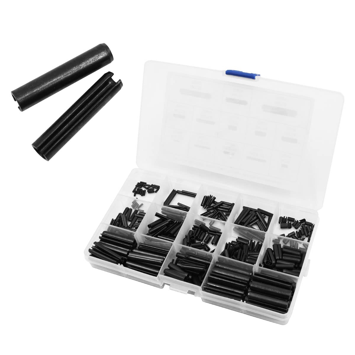 NUZAMAS 390pcs Slotted Spring Pins Assortment Set, M1.5-M6, Black Manganese Steel, Hardware Pins