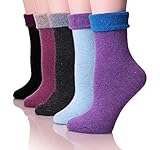 EBMORE Women Fashion Casual Comfort Warm Crew Wool Cotton Winter Socks - 5 Pack