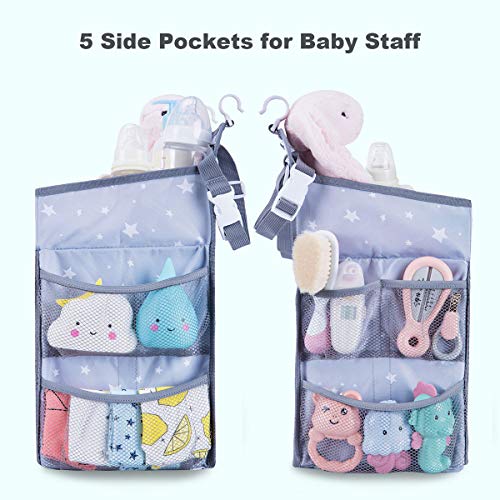 Diaper Caddy Organizer for Changing Table | Hanging Diaper Stacker for Nursery Organization | Crib Side Organizer | Newborn Baby Shower Gifts Light Grey