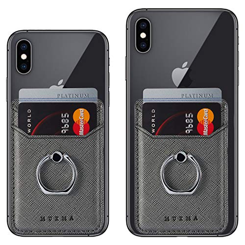 Cell Phone Card Holder with Ring Stand RFID Stick on Wallet Pu Leather Card Holder Back of Phone for iPhone Android and All Smartphones(Gun-Metal Gray) - Thumbnail 2