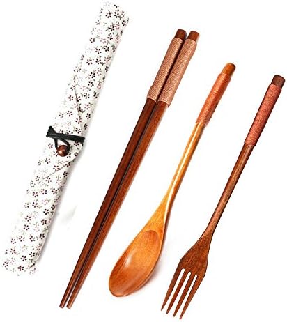 Chopstick Set, Zlimio Portable Wooden Fork Spoon Chopsticks Flatware Tableware Set with Pouch for Camping,Picnic,Lunch,Travel,Outdoor