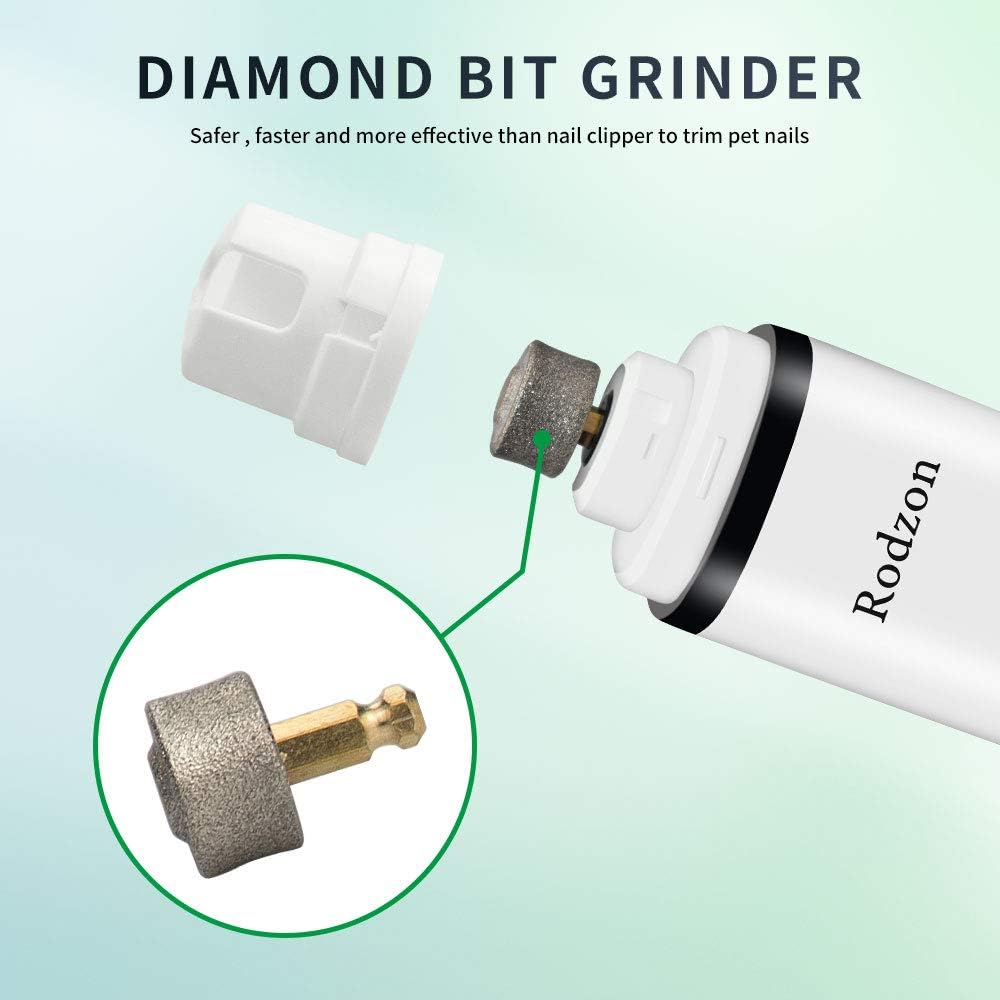 Rodzon Dog Nail Grinder, Professional 2-Speed Electric Rechargeable Pet Nail Trimmer 3 Ports Quiet Painless Paws Grooming Smoothing for Small Medium Large Dogs & Cats & Pets