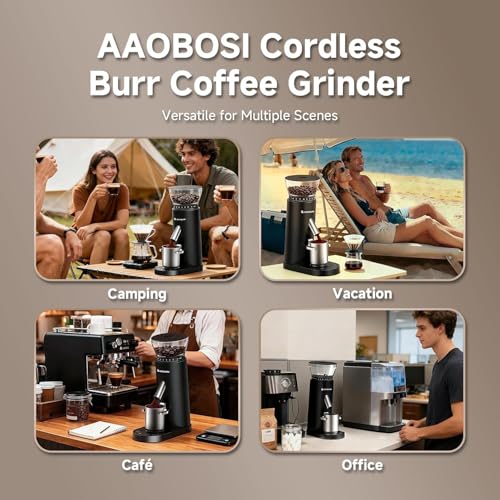 AAOBOSI Cordless Coffee Grinder Electric,Burr Coffee Grinder with Precise 60 Grind Settings,Anti-Static,5-98s Timer, Coffee Grinder Suitable for Indoor Home,Office & Outdoor Camping,Travel Use,Black.
