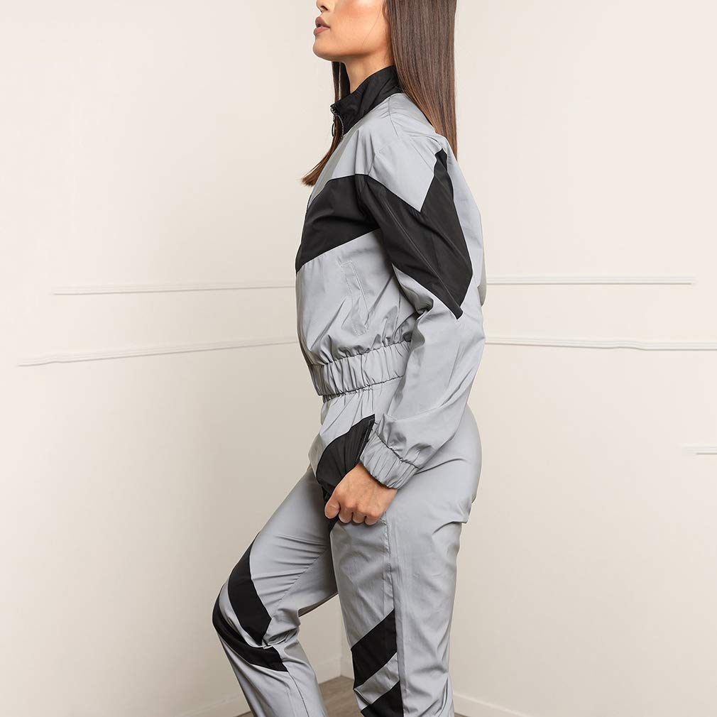 hiboteTute Donna Set da 2 Pezzi Pantaloni con Cappuccio Riflettente con Cerniera Riflettente Moda Giacca Allentata Cappotto Pantaloni Set di Tute di Giunzione