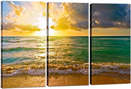 Canvas Wall Art Decor 12x24 3 Piece Set Total 24x36 Inch Coastal Water Ocean Sea Decorative Modern Multi Panel Split Canvas Prints For Dining Living Room Kitchen Bedroom