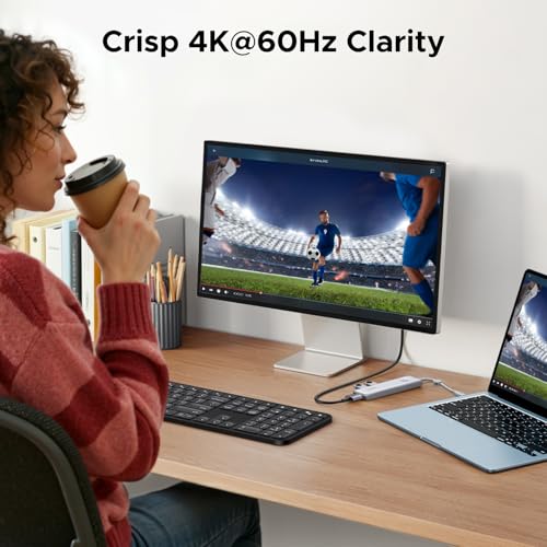 UGREEN 5-in-1 USB C Hub with One-Key Screen Off, 4K@60Hz HDMI, 100W PD, 10Gbps USB-C & 2x USB-A 2.0, Built-in Cable Storage – Type C Multiport Adapter for Laptop, Phone, Windows (Not for MacBook NEO)
