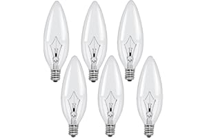 BUBYVV 60W Candelabra Light Bulbs, E12 Candle Light Bulbs,E12 B10 Clear Candle Base Bulb with Warm White 2700K, 600 Lumen Dimmable, CA10 Clear Candelabra Base Bulbs, Ceiling Fan, Wall Sconces (6PACK)