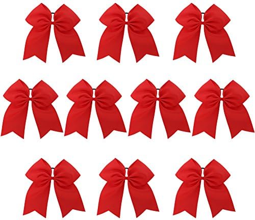 Chiffon Big Cheer Bows With Ponytail Holder Cheerleading Hair Ties Elastic Head Loop For Teens Babies Gifts 10Piece Red