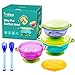 MICHEF Stay Put Suction Bowl, Spill Proof, Baby Bowls with Snap Tight Lids, Baby Gift Set of 3 Count, and 2 Hot Safe Spoon and Fork, Perfect for Babies & Toddlers BPA & BPS Free FDA Approved