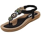 Meeshine Womens Flat Sandals Summer Rhinestone Bohemian Flip Flop Shoes Black-04 9.5 US