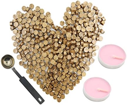 Bronze Sealing Wax Beads 150 Pieces OCTAGON Wax Seal Beads Kit with a Wax Melting Spoon and 2 Pieces Candles for Wax Seal Stamp (Bronze)