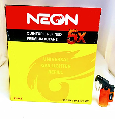 12 Cans of Neon 5x Ultra Refined Butane Fuel FREE eagle angle lighter