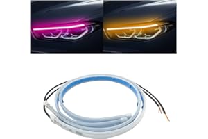 HIPOPY LED Headlight Strip Tube Light, 24 Inch Flexible DRL Daytime Running Light, Waterproof Switchback Sequential Flowing Turn Signal Lamp, Auto Decor Accessories Universal for Most Cars (Pink/Yellow)