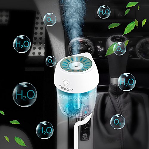 USB Car Diffuser, Homecube Ultrasonic Cool Mist Humidifier Car Air Freshener with 360°Rotation Micro Cable and 7 Color LED Lights for Office Home Vehicle Travel (white)