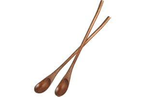 DOITOOL 2pcs Long Handle Wooden Spoons for Stirring Strainer Spoon -Style Long Handle À Coffee