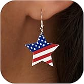 KINHOPI 4th of July Earrings for Women – Patriotic Red White and Blue American Flag Statement Dangle Earrings for Independence Day Parade Party BBQ