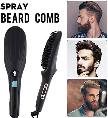 Men Quick Beard Straightener Comb Spray Ionic Ceramic Hair Straightener Curler Brush With LED Display + Adjustable Temperatures Comb For All Hair Types