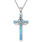 Ladytree 925 Sterling Silver Celtic Knot Cross Pendant Necklace with Created Turquoise Religious Jewelry Gift for Women