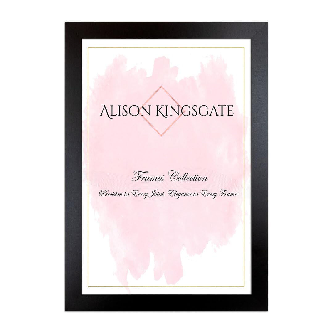 Alison Kingsgate Sleek A4 Picture Frame - Engineered Wood with Shatterproof Perspex Front -Perfect for Photos, Posters, Certificates -Suitable for Wall Mount or Tabletop Display - Black-