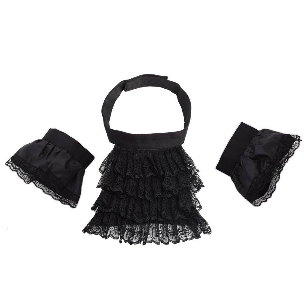 BLESSUME Black Lace Jabot Cuffs Victorian Costume Accessories, Little Black Jabot Cuffs Set