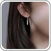 Sttiafay Boho Vertical Bar Dangle Earrings Silver Bar Hook Earrings Vintage Vertical Dangling Earrings Minimalist Bar Line Earrings Jewelry for Women